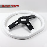 W-Power 18" 457mm 5-Bolt D-Shape Steering Wheel with Aluminum 3-Spoke Center - White Wood Grip / Black Spoke