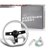 W-Power 18" 457mm 5-Bolt D-Shape Steering Wheel with Aluminum 3-Spoke Center - White Wood Grip / Black Spoke