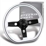 W-Power 18" 457mm 5-Bolt D-Shape Steering Wheel with Aluminum 3-Spoke Center - White Wood Grip / Black Spoke