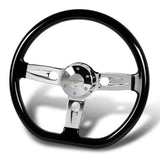 W-Power 18" 457mm 6-Bolt D-Shape Steering Wheel with Aluminum 3-Spoke Center - Black Wood Grip / Chrome Spoke