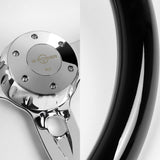 W-Power 18" 457mm 6-Bolt D-Shape Steering Wheel with Aluminum 3-Spoke Center - Black Wood Grip / Chrome Spoke