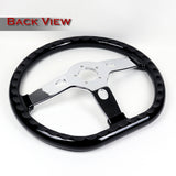 W-Power 18" 457mm 6-Bolt D-Shape Steering Wheel with Aluminum 3-Spoke Center - Black Wood Grip / Chrome Spoke