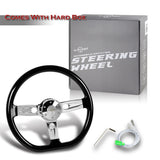 W-Power 18" 457mm 6-Bolt D-Shape Steering Wheel with Aluminum 3-Spoke Center - Black Wood Grip / Chrome Spoke