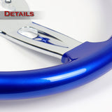 W-Power 18" 457mm 5-Bolt D-Shape Steering Wheel with Aluminum 3-Spoke Center - Metallic Blue Wood Grip / Chrome Spoke
