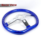 W-Power 18" 457mm 5-Bolt D-Shape Steering Wheel with Aluminum 3-Spoke Center - Metallic Blue Wood Grip / Chrome Spoke