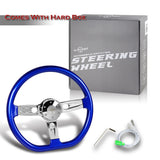W-Power 18" 457mm 5-Bolt D-Shape Steering Wheel with Aluminum 3-Spoke Center - Metallic Blue Wood Grip / Chrome Spoke
