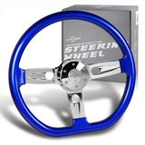 W-Power 18" 457mm 5-Bolt D-Shape Steering Wheel with Aluminum 3-Spoke Center - Metallic Blue Wood Grip / Chrome Spoke