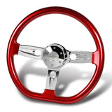 W-Power 18" 457mm 5-Bolt D-Shape Steering Wheel with Aluminum 3-Spoke Center - Metallic Red Wood Grip / Chrome Spoke