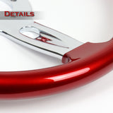 W-Power 18" 457mm 5-Bolt D-Shape Steering Wheel with Aluminum 3-Spoke Center - Metallic Red Wood Grip / Chrome Spoke