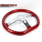 W-Power 18" 457mm 5-Bolt D-Shape Steering Wheel with Aluminum 3-Spoke Center - Metallic Red Wood Grip / Chrome Spoke