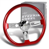 W-Power 18" 457mm 5-Bolt D-Shape Steering Wheel with Aluminum 3-Spoke Center - Metallic Red Wood Grip / Chrome Spoke