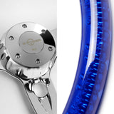 W-Power 18" 457mm 5-Bolt D-Shape Acrylic Steering Wheel - Blue Transparent Twisted Grip / Chrome Spoke