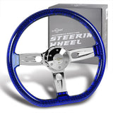 W-Power 18" 457mm 5-Bolt D-Shape Acrylic Steering Wheel - Blue Transparent Twisted Grip / Chrome Spoke