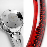 W-Power 18" 457mm 5-Bolt D-Shape Acrylic Steering Wheel - Red Transparent Twisted Grip / Chrome Spoke