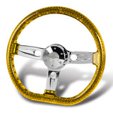 W-Power 18" 457mm 5-Bolt D-Shape Acrylic Steering Wheel - Yellow Transparent Twisted Grip / Chrome Spoke