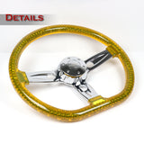 W-Power 18" 457mm 5-Bolt D-Shape Acrylic Steering Wheel - Yellow Transparent Twisted Grip / Chrome Spoke
