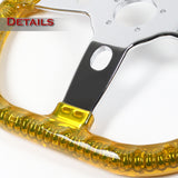 W-Power 18" 457mm 5-Bolt D-Shape Acrylic Steering Wheel - Yellow Transparent Twisted Grip / Chrome Spoke