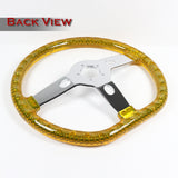 W-Power 18" 457mm 5-Bolt D-Shape Acrylic Steering Wheel - Yellow Transparent Twisted Grip / Chrome Spoke