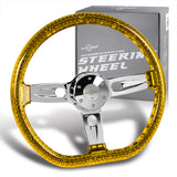 W-Power 18" 457mm 5-Bolt D-Shape Acrylic Steering Wheel - Yellow Transparent Twisted Grip / Chrome Spoke