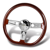 W-Power 18" 457mm 6-Bolt D-Shape Steering Wheel with Aluminum 3-Spoke Center - Dark Wood Mahogany Wood Grip / Chrome Spoke