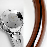 W-Power 18" 457mm 6-Bolt D-Shape Steering Wheel with Aluminum 3-Spoke Center - Dark Wood Mahogany Wood Grip / Chrome Spoke