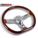 W-Power 18" 457mm 6-Bolt D-Shape Steering Wheel with Aluminum 3-Spoke Center - Dark Wood Mahogany Wood Grip / Chrome Spoke