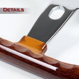 W-Power 18" 457mm 6-Bolt D-Shape Steering Wheel with Aluminum 3-Spoke Center - Dark Wood Mahogany Wood Grip / Chrome Spoke
