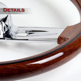 W-Power 18" 457mm 6-Bolt D-Shape Steering Wheel with Aluminum 3-Spoke Center - Dark Wood Mahogany Wood Grip / Chrome Spoke