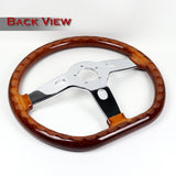 W-Power 18" 457mm 6-Bolt D-Shape Steering Wheel with Aluminum 3-Spoke Center - Dark Wood Mahogany Wood Grip / Chrome Spoke