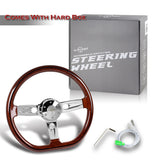 W-Power 18" 457mm 6-Bolt D-Shape Steering Wheel with Aluminum 3-Spoke Center - Dark Wood Mahogany Wood Grip / Chrome Spoke