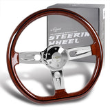W-Power 18" 457mm 6-Bolt D-Shape Steering Wheel with Aluminum 3-Spoke Center - Dark Wood Mahogany Wood Grip / Chrome Spoke