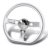 W-Power 18" 457mm 5-Bolt D-Shape Steering Wheel with Aluminum 3-Spoke Center - White Wood Grip / Chrome Spoke