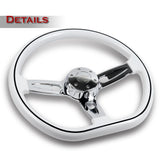 W-Power 18" 457mm 5-Bolt D-Shape Steering Wheel with Aluminum 3-Spoke Center - White Wood Grip / Chrome Spoke