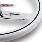 W-Power 18" 457mm 5-Bolt D-Shape Steering Wheel with Aluminum 3-Spoke Center - White Wood Grip / Chrome Spoke