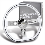 W-Power 18" 457mm 5-Bolt D-Shape Steering Wheel with Aluminum 3-Spoke Center - White Wood Grip / Chrome Spoke