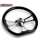 W-Power 14" 350mm 6-Bolt D-Shape Steering Wheel with Aluminum 3-Spoke Center - Black Wood Grip / Chrome Spoke