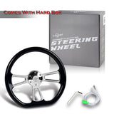 W-Power 14" 350mm 6-Bolt D-Shape Steering Wheel with Aluminum 3-Spoke Center - Black Wood Grip / Chrome Spoke