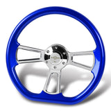W-Power 14" 350mm 6-Bolt D-Shape Steering Wheel with Aluminum 3-Spoke Center - Metallic Blue Wood Grip / Chrome Spoke