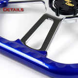 W-Power 14" 350mm 6-Bolt D-Shape Steering Wheel with Aluminum 3-Spoke Center - Metallic Blue Wood Grip / Chrome Spoke