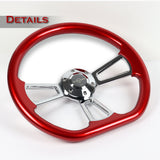 W-Power 14" 350mm 6-Bolt D-Shape Steering Wheel with Aluminum 3-Spoke Center - Metallic Red Wood Grip / Chrome Spoke