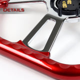 W-Power 14" 350mm 6-Bolt D-Shape Steering Wheel with Aluminum 3-Spoke Center - Metallic Red Wood Grip / Chrome Spoke