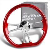 W-Power 14" 350mm 6-Bolt D-Shape Steering Wheel with Aluminum 3-Spoke Center - Metallic Red Wood Grip / Chrome Spoke