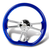 W-Power 14" 350mm 6-Bolt D-Shape Acrylic Steering Wheel - Blue Transparent Twisted Grip / Chrome Spoke