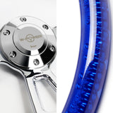 W-Power 14" 350mm 6-Bolt D-Shape Acrylic Steering Wheel - Blue Transparent Twisted Grip / Chrome Spoke