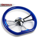 W-Power 14" 350mm 6-Bolt D-Shape Acrylic Steering Wheel - Blue Transparent Twisted Grip / Chrome Spoke