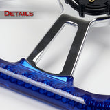 W-Power 14" 350mm 6-Bolt D-Shape Acrylic Steering Wheel - Blue Transparent Twisted Grip / Chrome Spoke