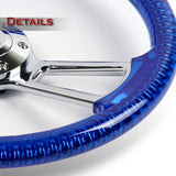 W-Power 14" 350mm 6-Bolt D-Shape Acrylic Steering Wheel - Blue Transparent Twisted Grip / Chrome Spoke
