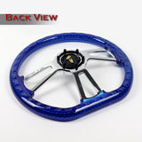 W-Power 14" 350mm 6-Bolt D-Shape Acrylic Steering Wheel - Blue Transparent Twisted Grip / Chrome Spoke