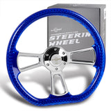 W-Power 14" 350mm 6-Bolt D-Shape Acrylic Steering Wheel - Blue Transparent Twisted Grip / Chrome Spoke