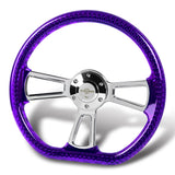 W-Power 14" 350mm 6-Bolt D-Shape Acrylic Steering Wheel - Purple Transparent Twisted Grip / Chrome Spoke